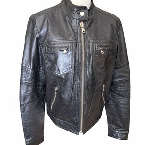 Andrew Charles Leather Jacket Moto Biker Black Womens Size Small